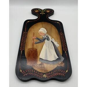 Vtg Hand Painted Signed Decorative Bread Board Wall Hanging 1980 Farmhouse